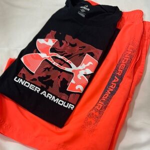 Under Armour Black Tee and Vibrant orange Shorts Set